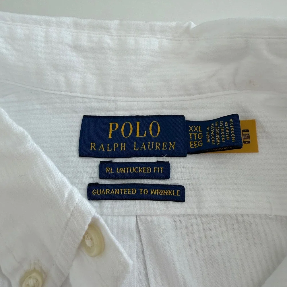 Polo Ralph Lauren RL Untucked Fit White Seersucker Short Sleeve Men XXL NWT